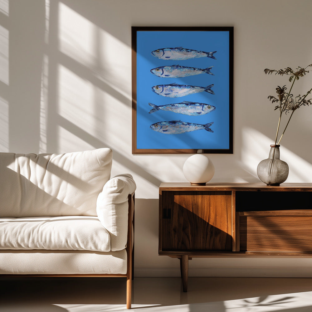 Sardines on Blue Poster