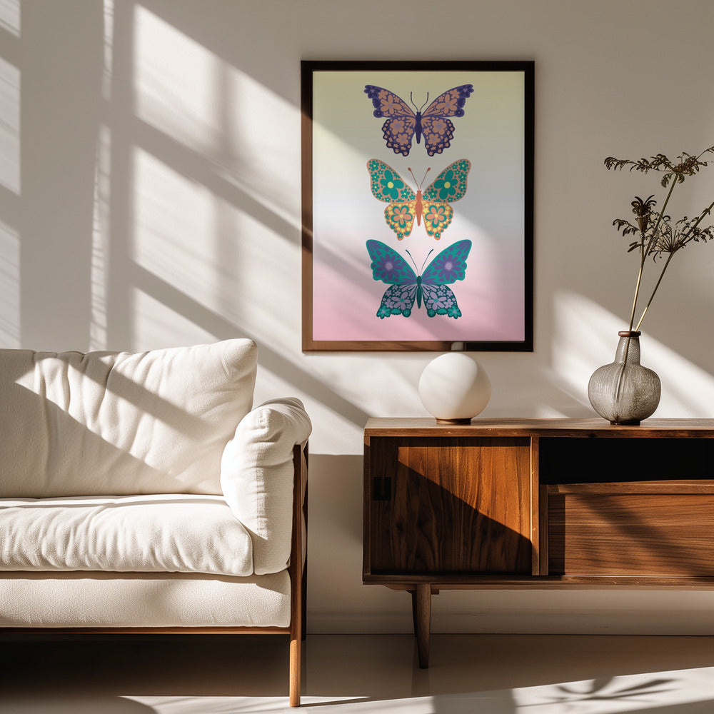 Colorful floral butterflies I Poster