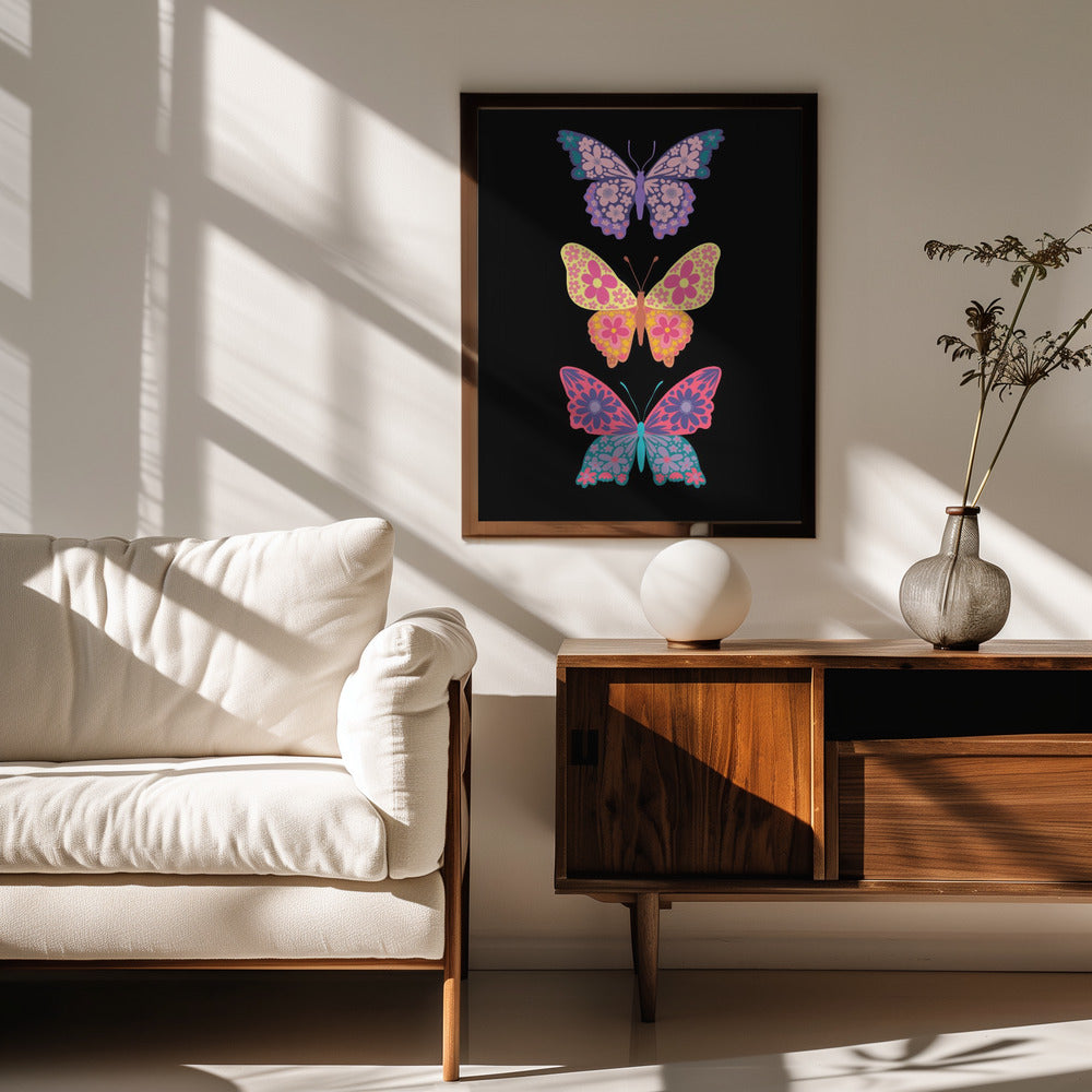 Colorful floral butterflies III Poster