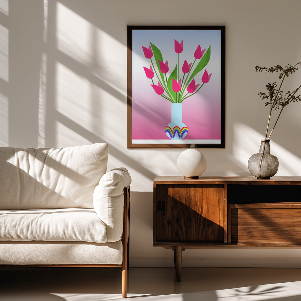 Tulips in the rainbow vase Poster