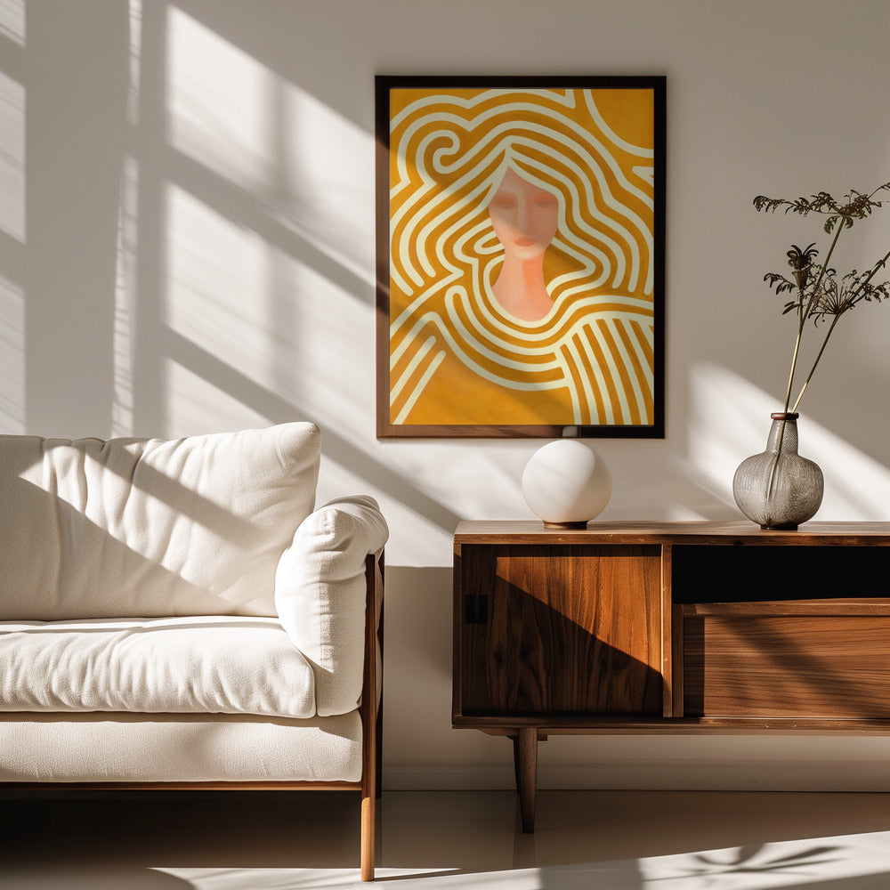 Berit abstract in ochre and pink Poster