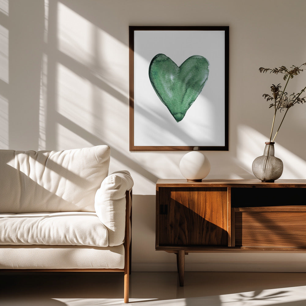 Watercolor heart green Poster