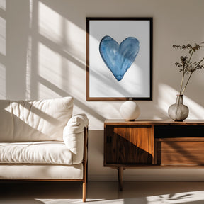 Watercolor heart blue Poster