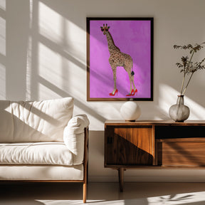 Giraffe wearing heels and heart glasses pink Poster