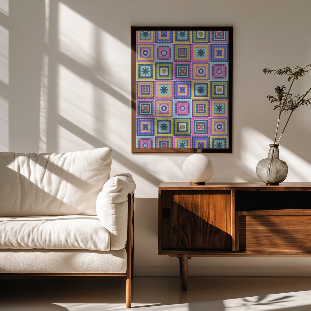 Colorful digital grandma squares II Poster