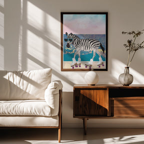 Zebra On Holiday Rollerksating Poster