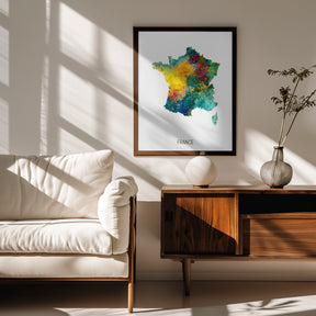 France Watercolor Map Poster