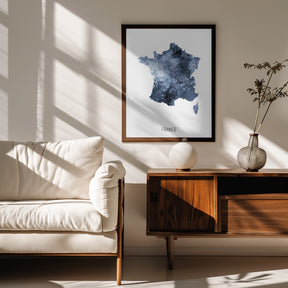 France Watercolor Map Poster