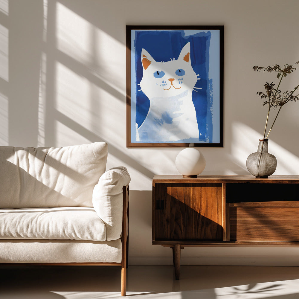 Cat In Blue Poster