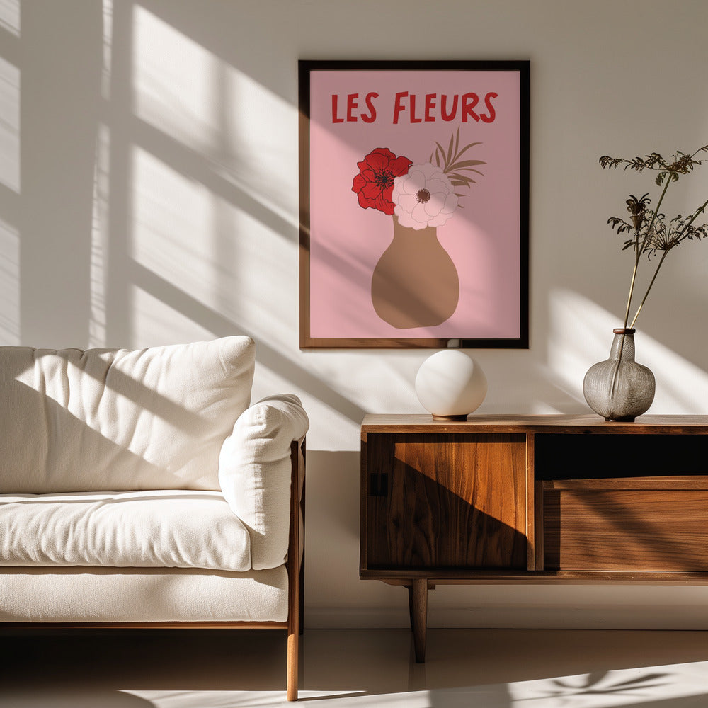 Les Fleurs Pink and Red Poster