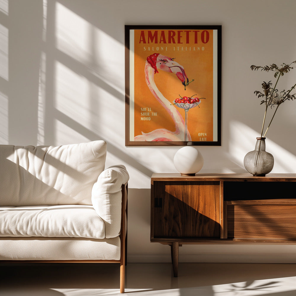 Amaretto Flamingo Art Deco Italian Cafe Travel Art Poster