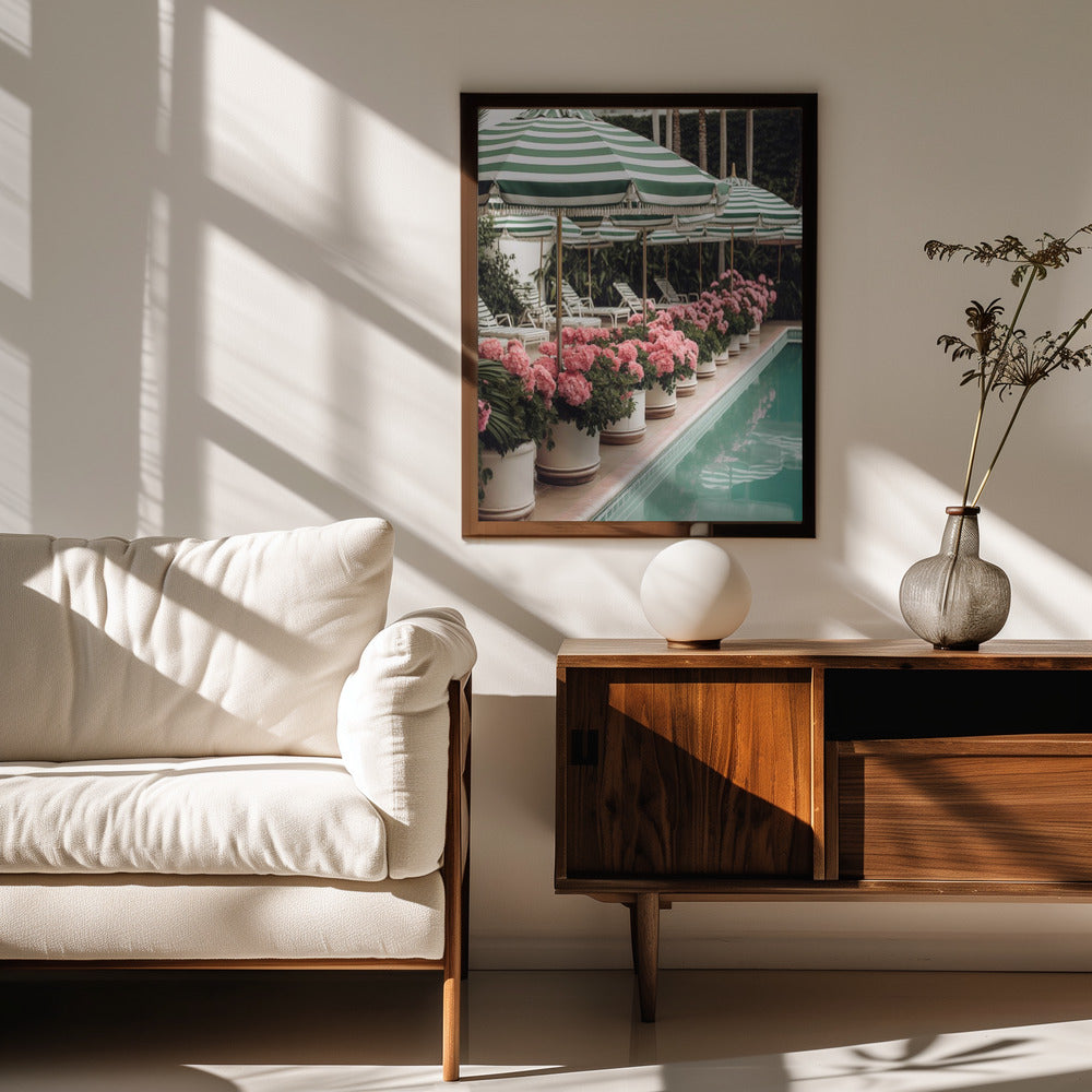 Green Pool Flowers Poster