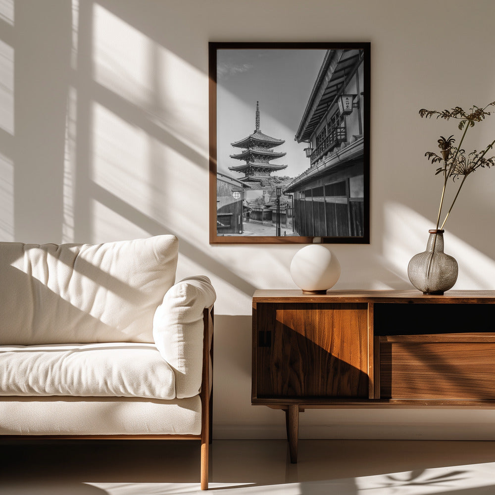 Historic Kyoto with Yasaka Pagoda - monochrome Poster