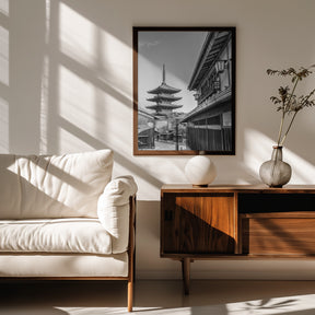 Historic Kyoto with Yasaka Pagoda - monochrome Poster