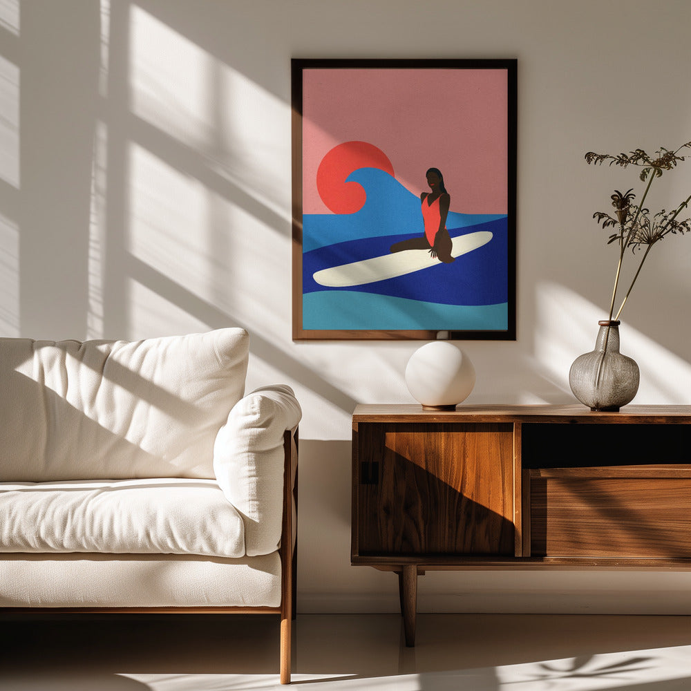 Girl On a Surfboard Poster