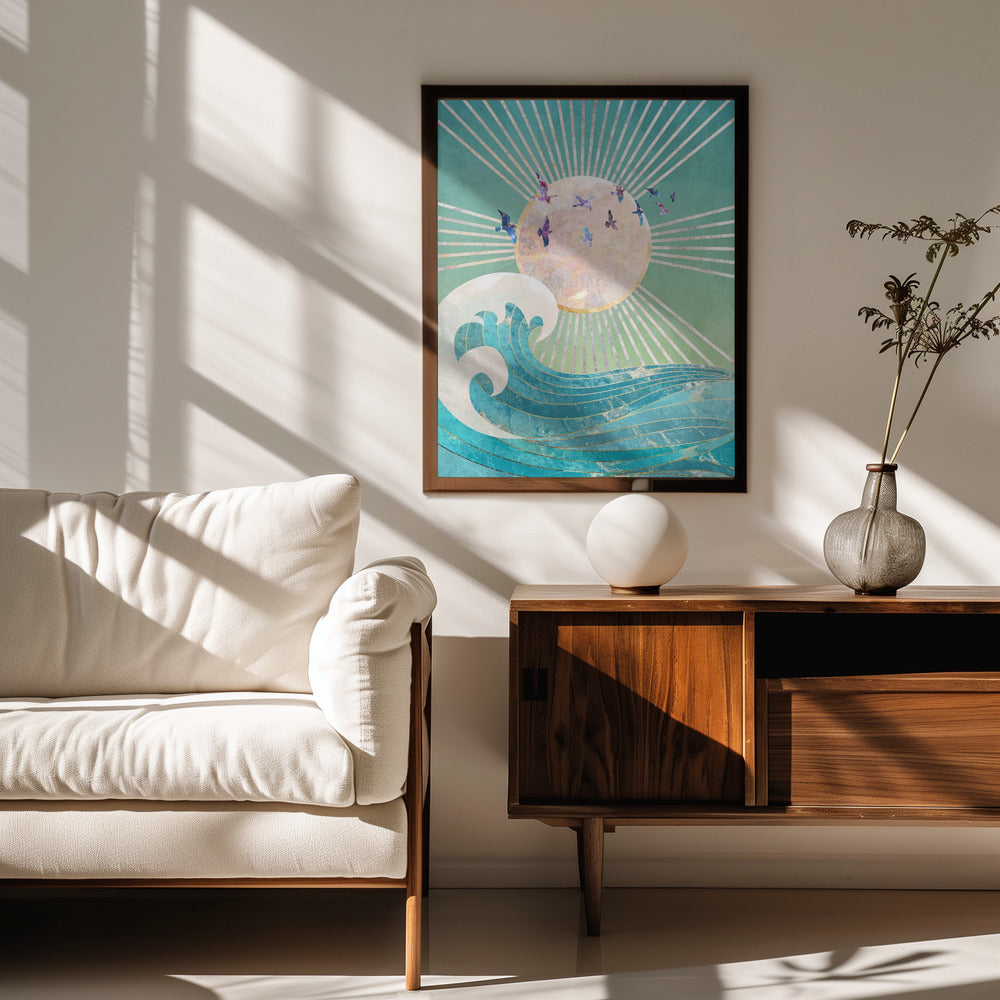 Sunset Golden Ocean Turquoise Poster