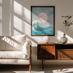 Sunset Golden Ocean Grey Poster