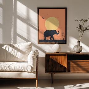 Elephant On the Savannah Poster