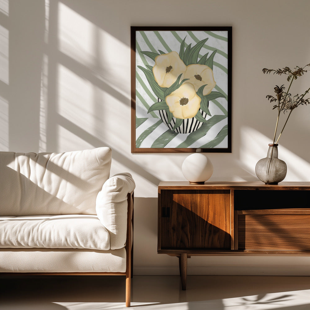 Yellow poppies in vase Poster