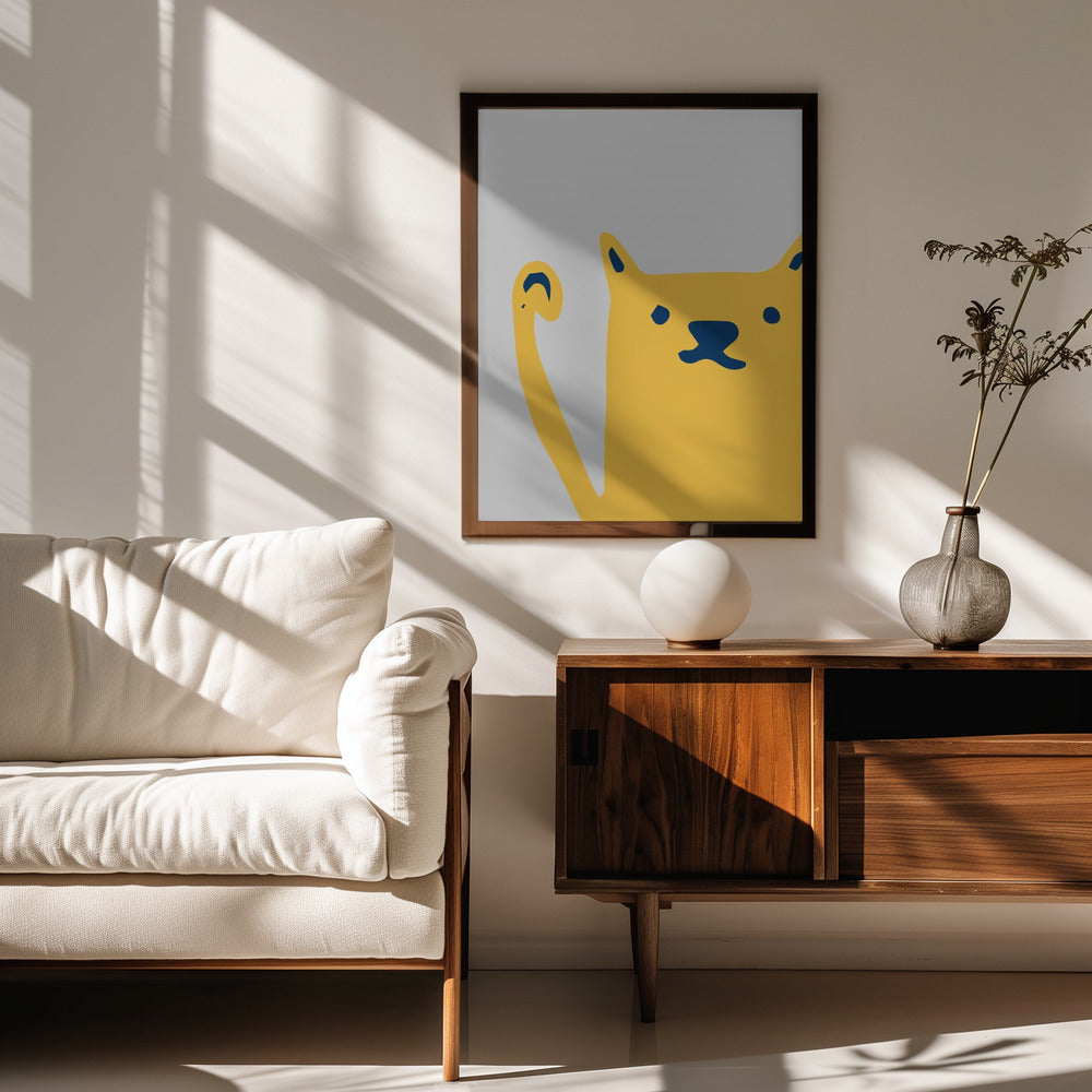 Cute Cat Yellow Poster