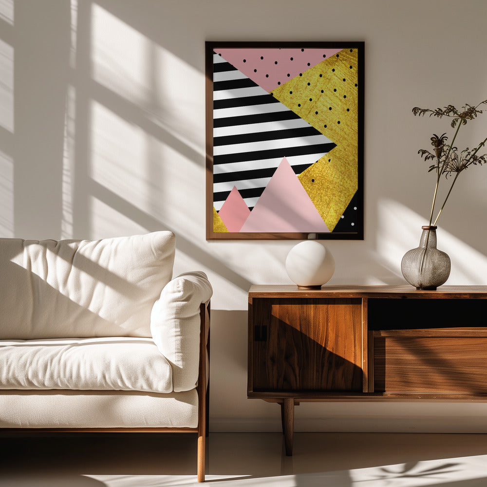 Gold Abstract Pink - Modern Geometric Poster