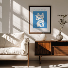 Maneki-neko Cat Blue Poster