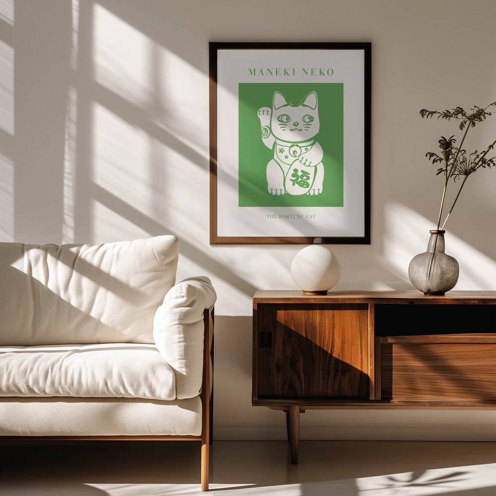 Maneki-neko Cat Green Poster