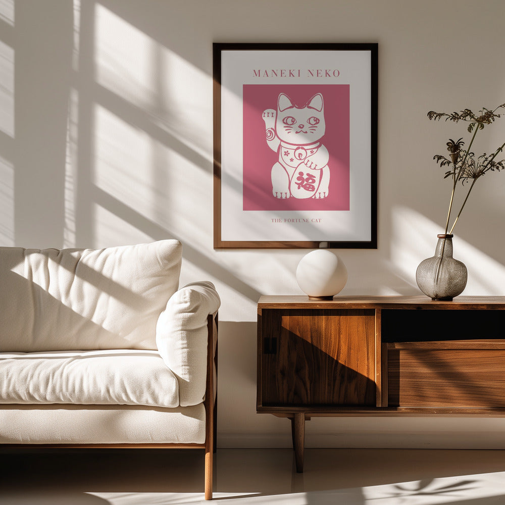 Maneki-neko Cat Pink Poster