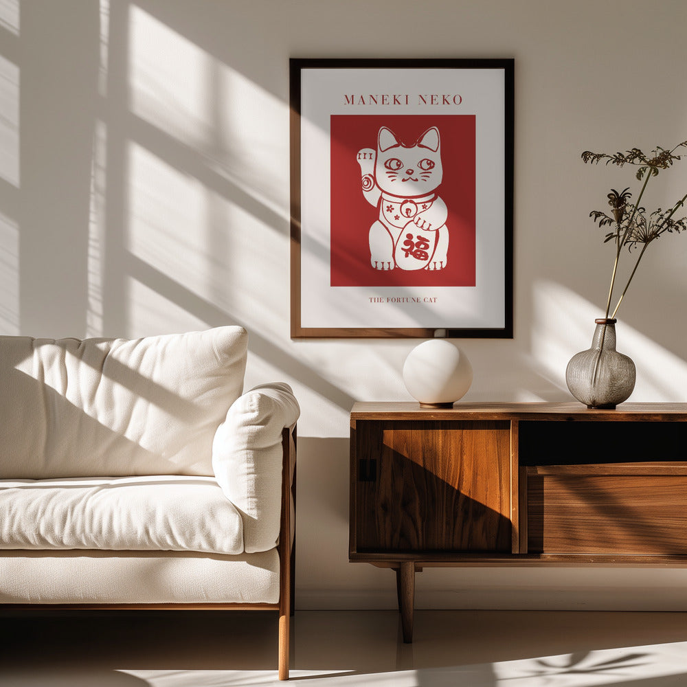 Maneki-Neko Cat Red Poster