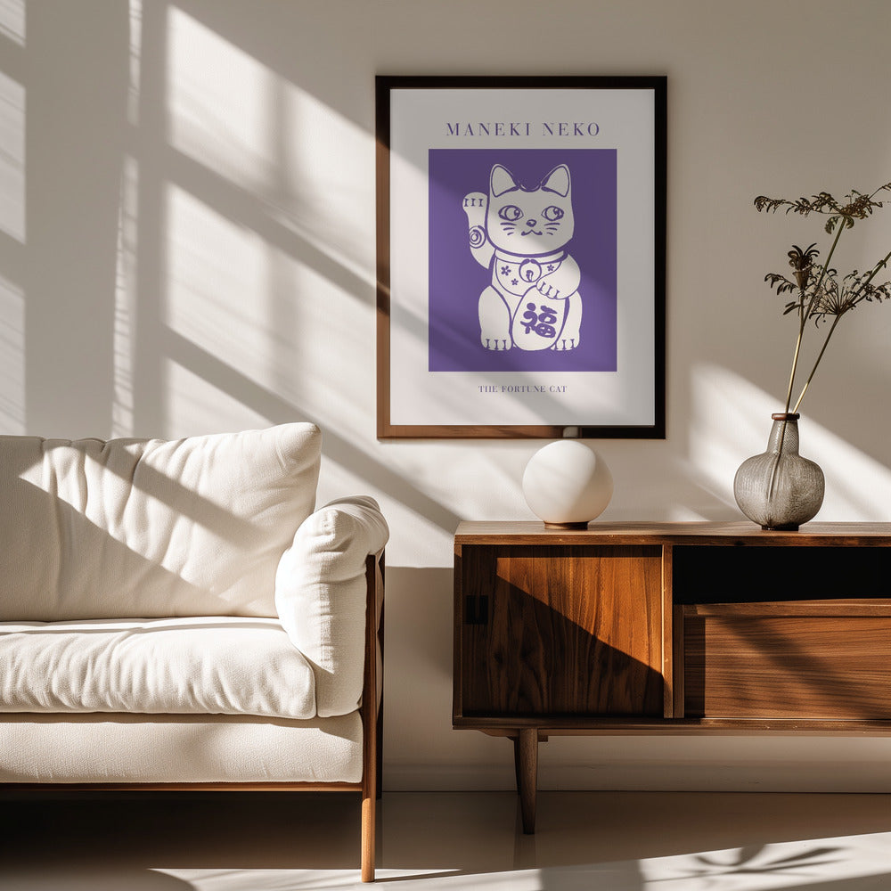 Maneki-neko Cat Purple Poster