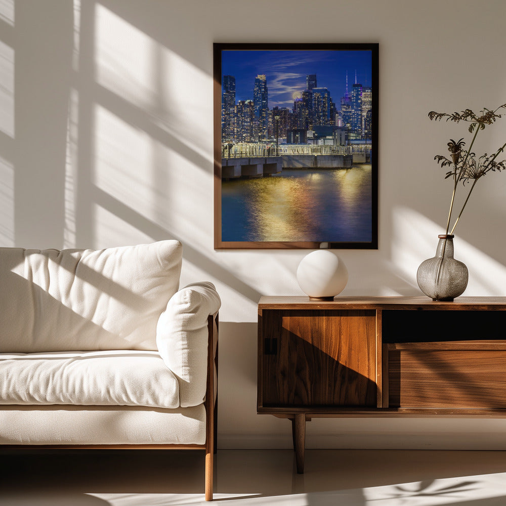 Harvest Moon over the Midtown Manhattan Skyline Poster