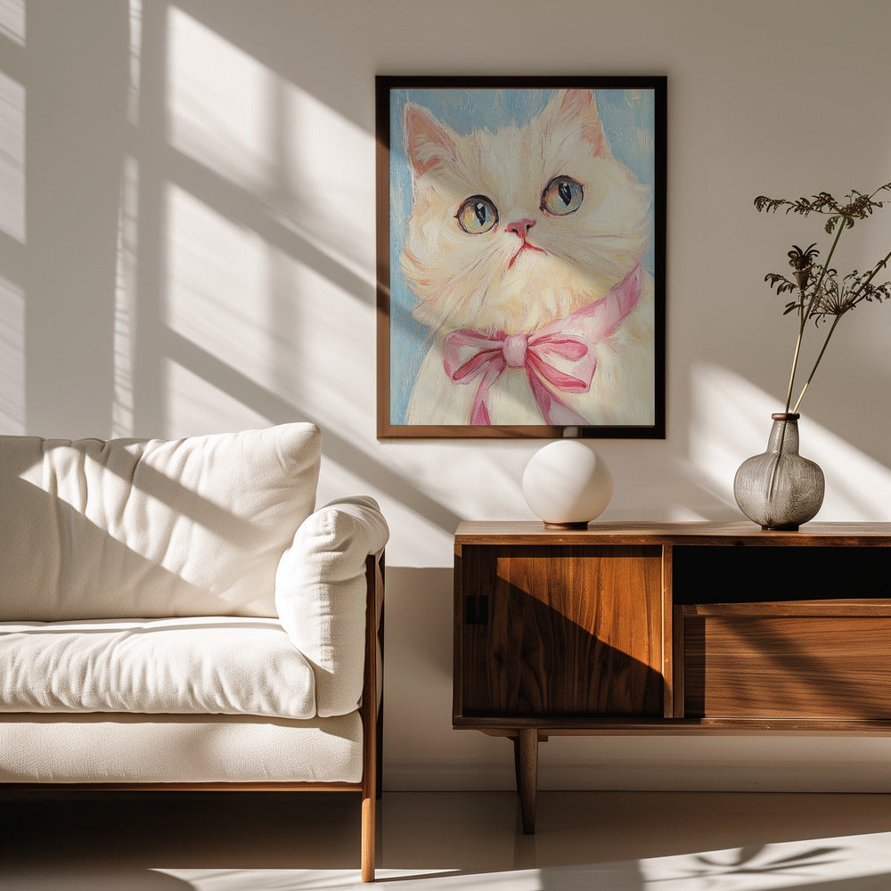 Pink Bow White Cat Poster