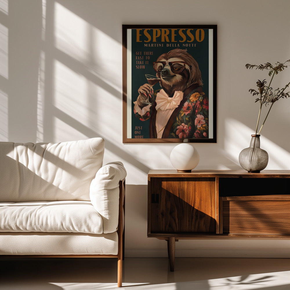 Art Deco Espresso Martini Drinking Sloth Poster