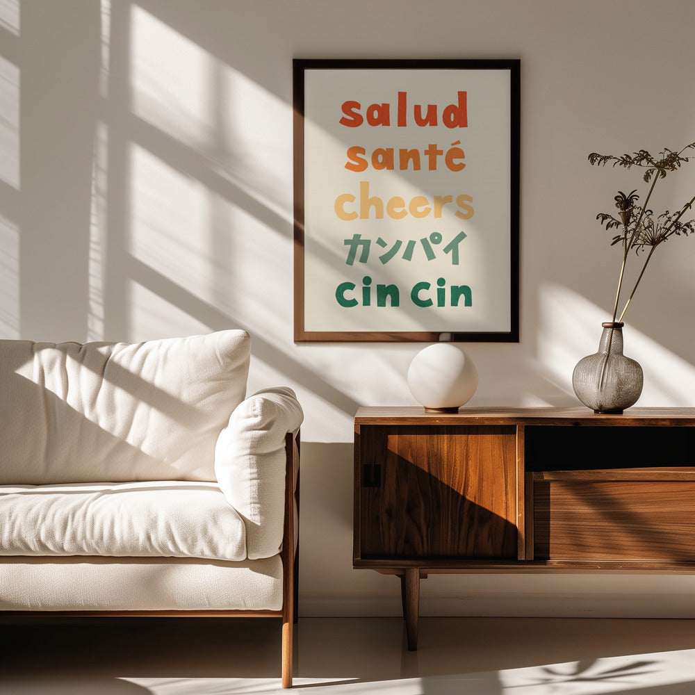 Cheers Typography - Salud Santé Cheers Kanpai Cin cin Poster