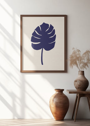 Monstera Leaf Dark Blue Poster