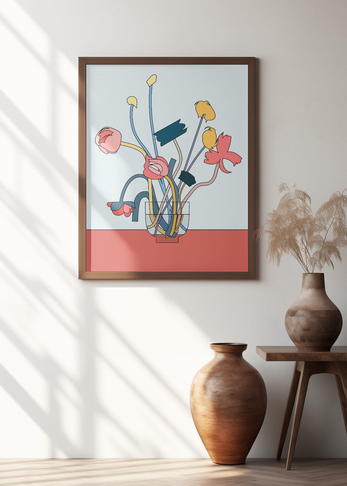 Flowers in a glass vase Poster