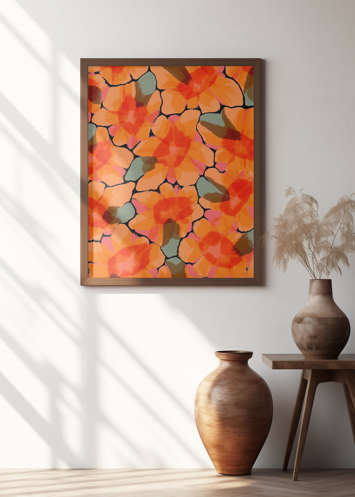 Orange Big Flowers Poster