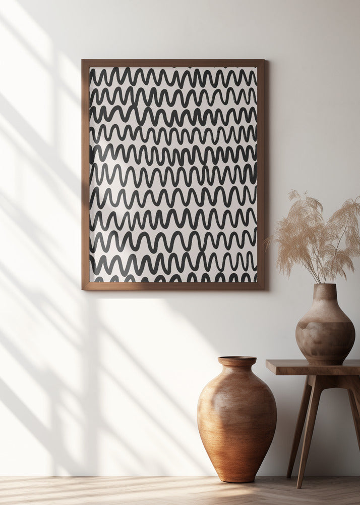 Thin Black Waves Pattern Poster