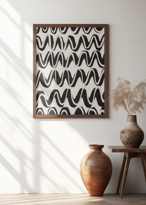 Beige Black Waves Pattern Poster