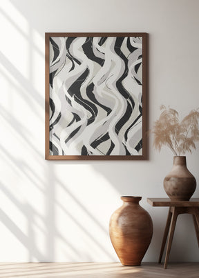 Beige Grey Black Waves Pattern Poster