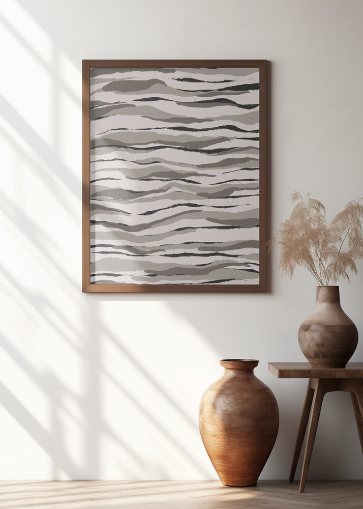 Grey And Beige Waves Poster