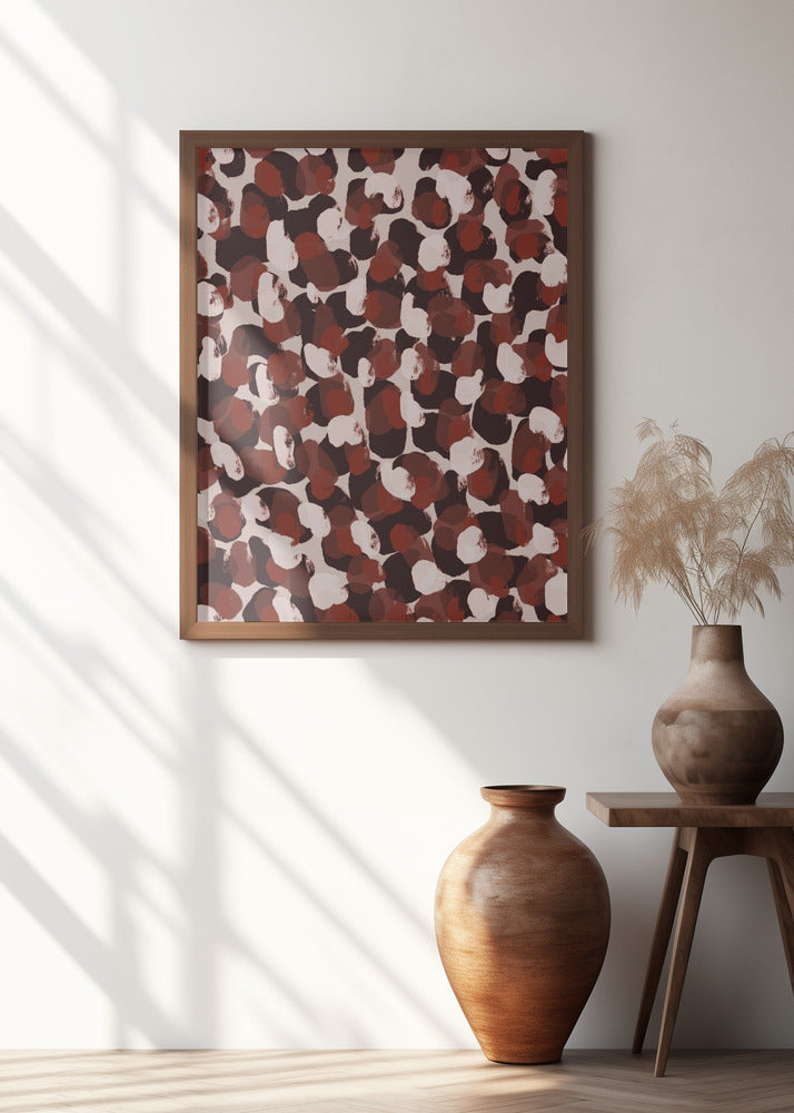 Red Beige Brown Dots Pattern Poster