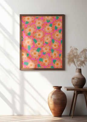 Cute Orange Flower Pattern Poster