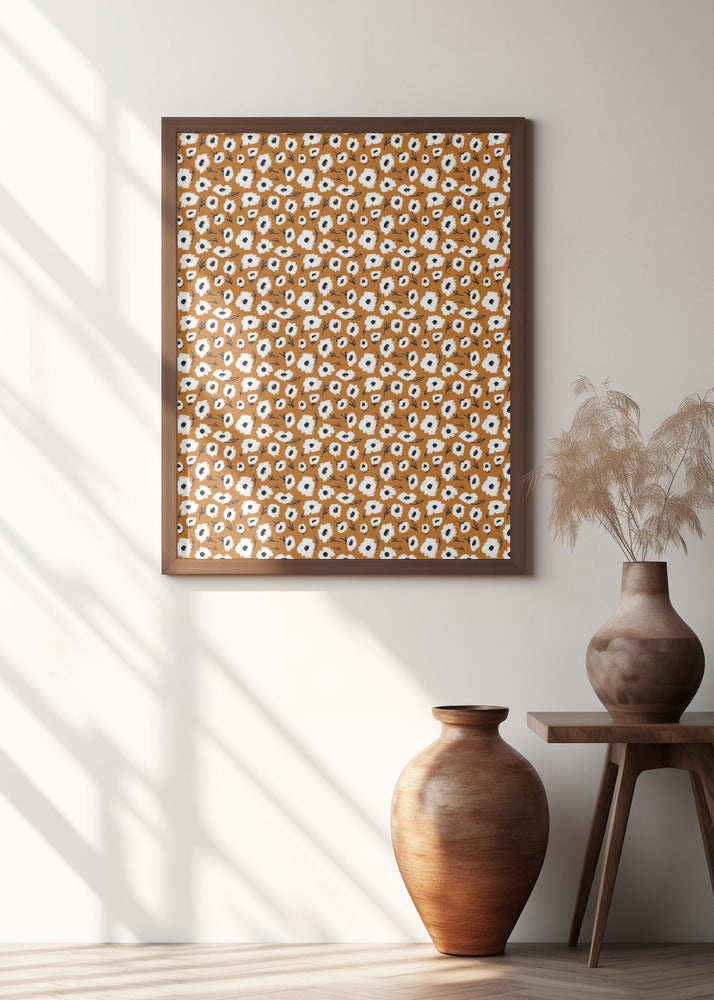 Cute Flowers on Ochre Background Poster