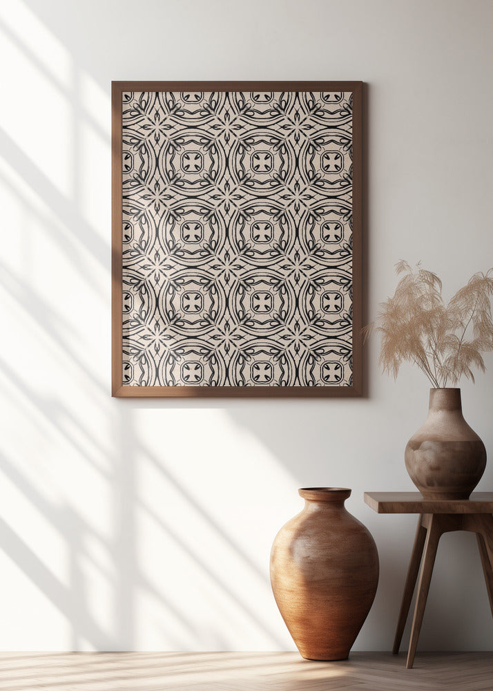 Beige and Black Tile Pattern Poster