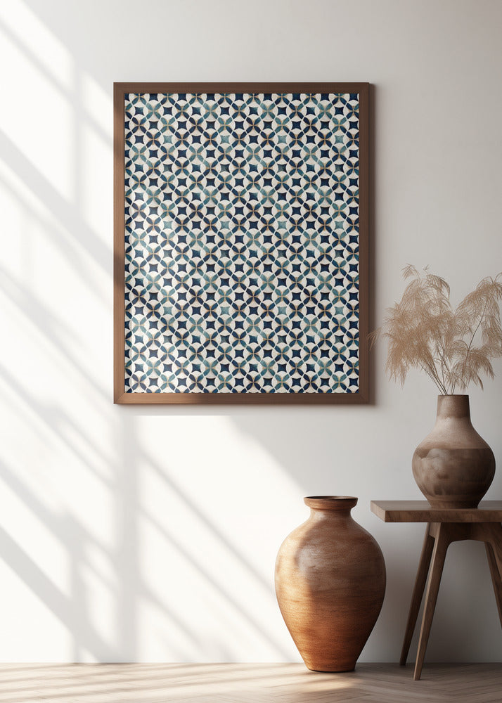 Vintage Blue Beige Pattern Poster