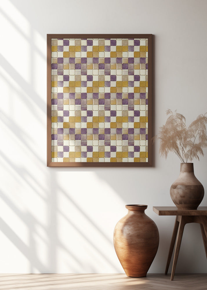 Purple and Ochre Tile Pattern Poster