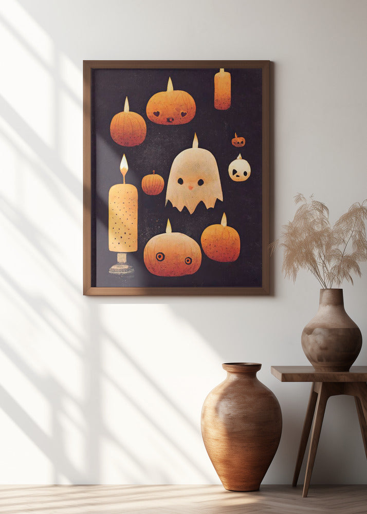 Candles, Pumpkins And A Ghost Poster