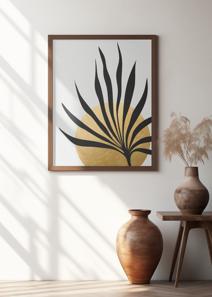 Tropical sun and palm leaf Poster