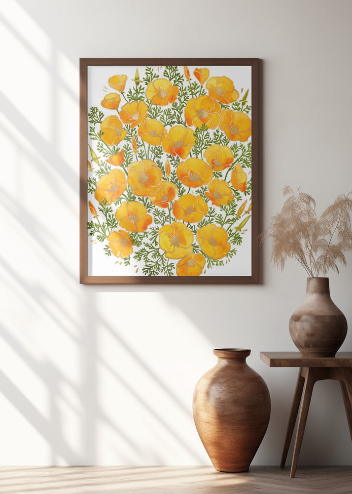 Gold accented California poppies Poster